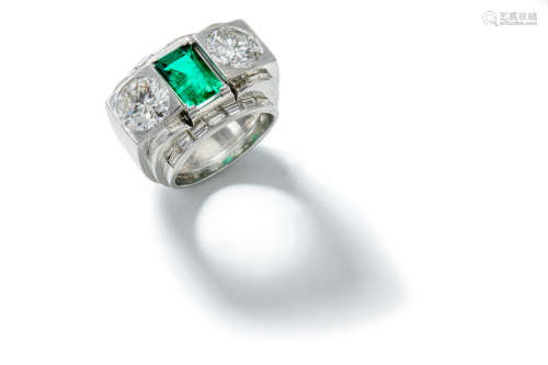 An emerald and diamond dress ring, circa 1935