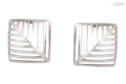 A pair of silver 'Grate' earclips, by Nana Ditzel for Georg Jensen