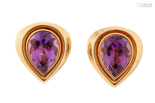 A pair of amethyst earclips