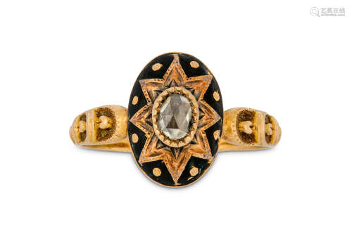 A late 19th century enamel and diamond ring