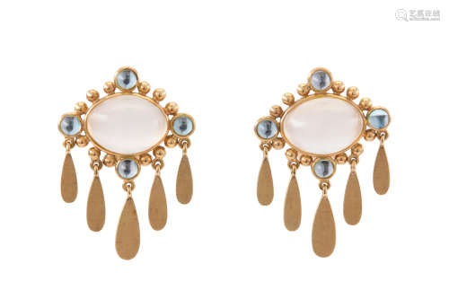 A pair of gem-set earrings, by Kim Poor