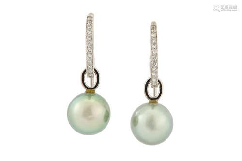 A pair of cultured pearl and diamond earrings, by Boodle & Dunthorne, 2002