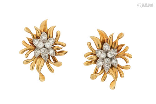 A pair of diamond earclips, by Chaumet