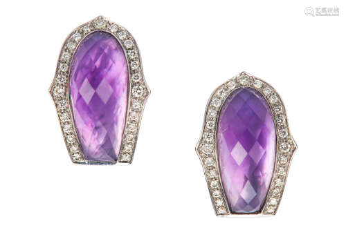 A pair of amethyst, mother-of-pearl and diamond 'Crystal Haze' earrings, by Stephen Webster