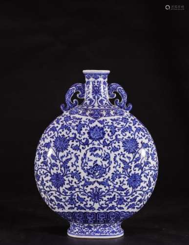 Important Blue and White Inter-Locking Lotus Moonflask