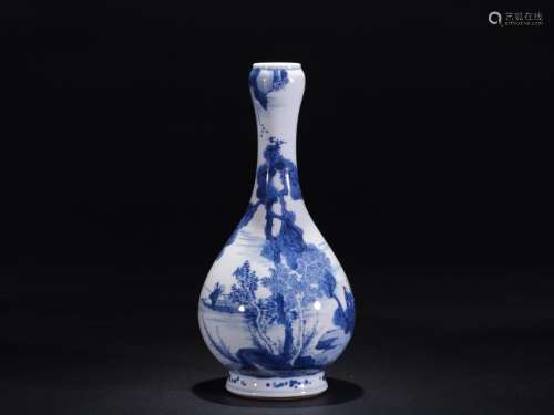A Blue and White Landscape Garlic-Shaped Vase