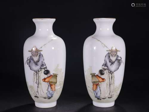 A Pair of Famille Rose Figural Vases Hong Xian 1916