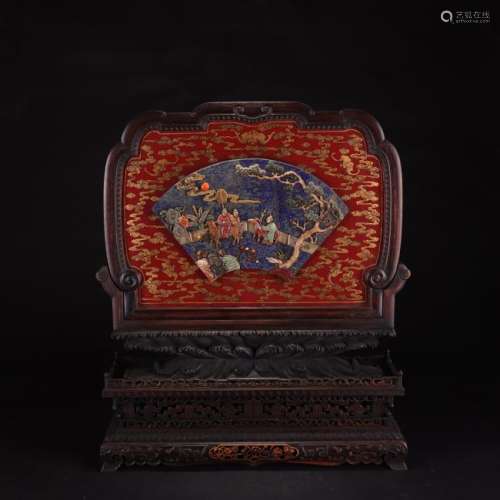 A Large Gilt Lazurite Figural Table Top Screen with