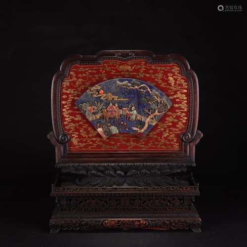 A Large Gilt Lazurite Figural Table Top Screen with