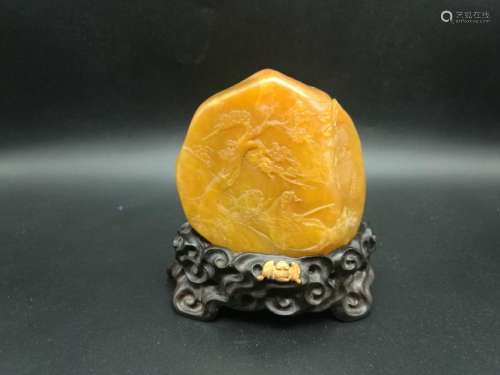 A Carved Landscape Tianhuang Yellow Souostone Qing