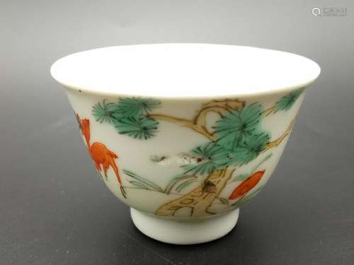 A Famille Rose Deer and Pine Cup from Qing Dynasty