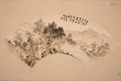 An Ink of Landscape on Paper Fan by Chen Shizeng 1876 -