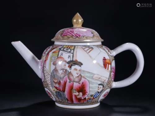 A Gilt Famille Rose Figural Teapot