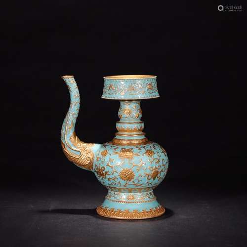 A Gilt Blue Glaze Pot Qianlong Mark