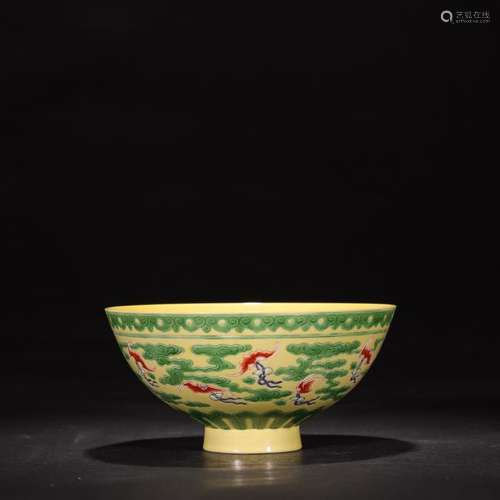 Sancai Tri-Colors Bats Bowl Yongzheng Period