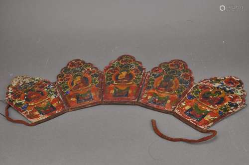 A FIVE Buddha Crown Thangka Blue