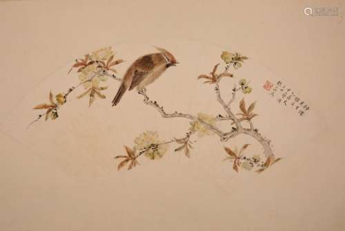 An Ink on Bird and Floral on Fan by Zhang Da Zhuang