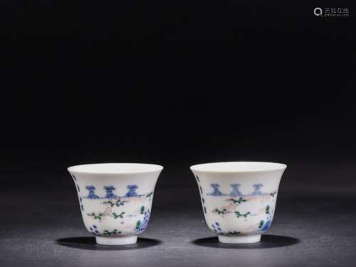 A Pair of Famille Verte Plum Flowers Cups Tongzhi Mark