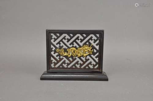 A Gilt Brass Dragon Wood Screen