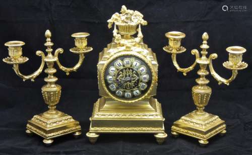 An 1870 Gilt Brass French Mantle Clock Candelabras