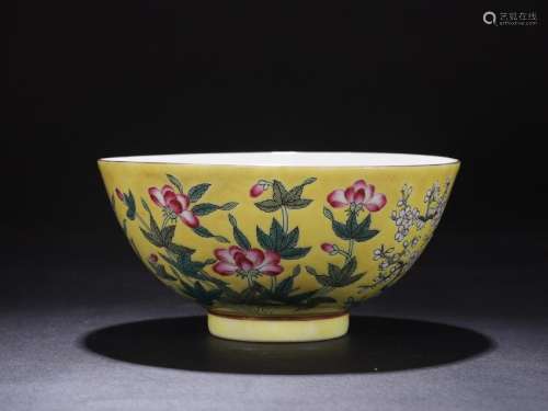A Yellow Ground Four Seasons Floral Bowl