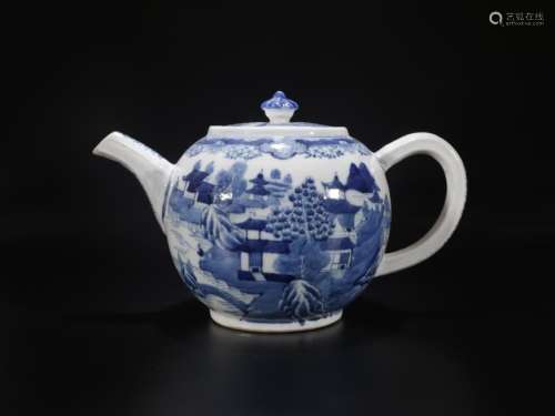 A Blue and White Landscape Teapot