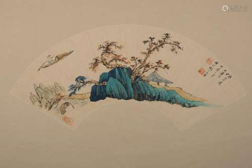 An Ink of Landscape on Paper Fan by Hu Ruosi 1916 -