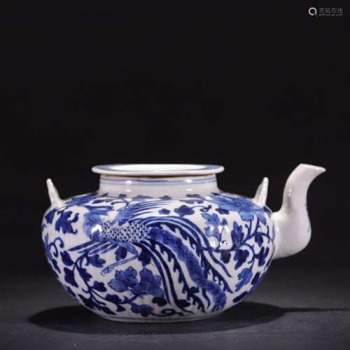 A Blue and White Phoenix Teapot
