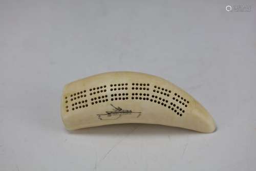 Carved Scrimshaw Eskimo Hunter Cribbage Game by Weyahok