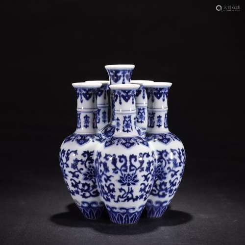 A Blue and White Floral Tulipieres Vase Qing Qianlong