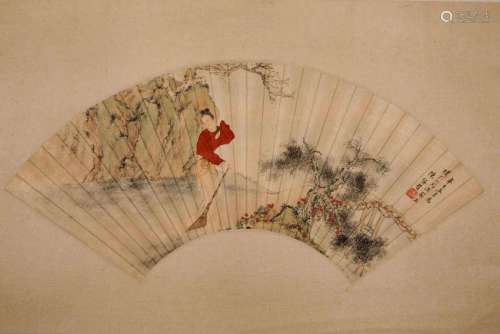 An Ink of Lady on Paper Fan by Chen Yuandu 1902 - 1967