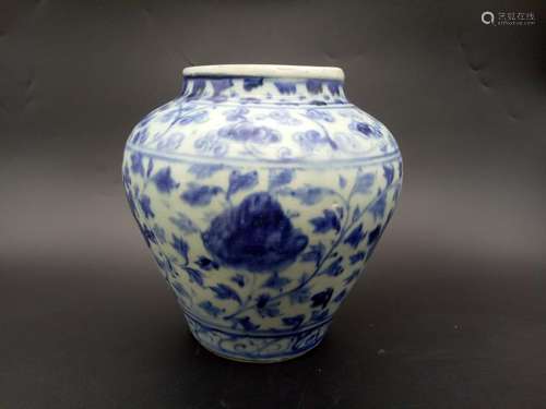 A Blue and White Floral Jar Ming Dynasty