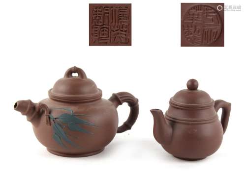 Property of a deceased estate - two Chinese Yixing teapots, both with impressed seal marks to