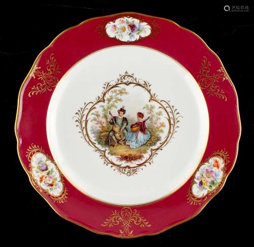 Property of a lady - a 19th century Meissen cabinet plate, painted with musicians in a landscape