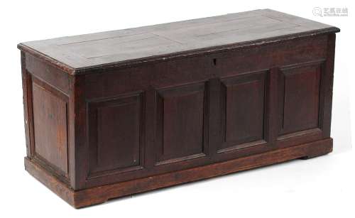 Property of a gentleman - an 18th century oak coffer, the front with four fielded panels, 49.