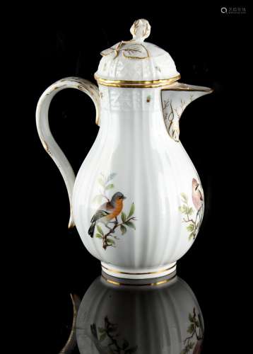 Property of a deceased estate - a 19th century Meissen ornithological coffee pot, painted with