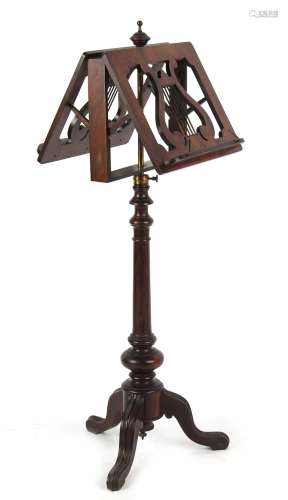 Property of a lady - an early Victorian rosewood duet music stand, on tripod base (see
