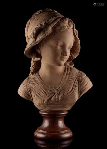 Property of a deceased estate - a late 19th / early 20th century French terracotta bust of a girl,