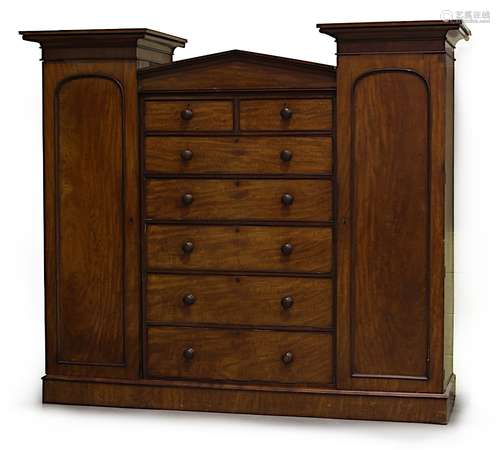 Property of a gentleman - an early Victorian mahogany combination wardrobe or compactum, 90.5ins. (