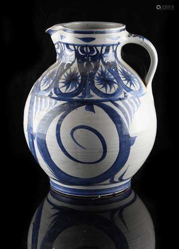 Property of a gentleman - Alan Caiger-Smith MBE (b.1930) - a large pottery ewer, with blue painted