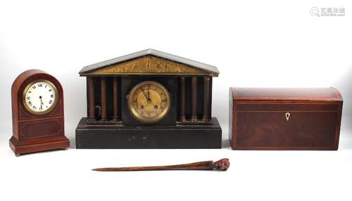 Property of a deceased estate - a 19th century slate architectural cased mantel clock; together with