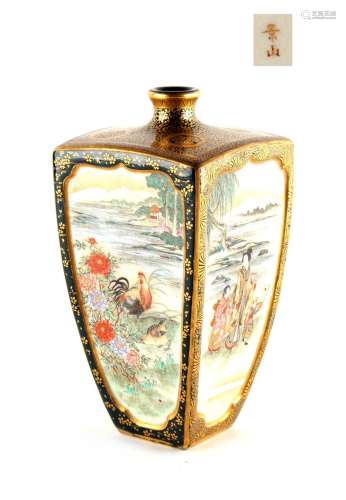 Property of a lady - a Japanese Satsuma vase of square section, Meiji period (1868-1912), painted