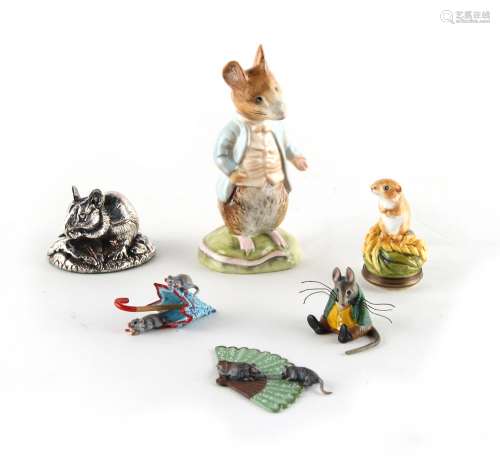 Property of a deceased estate - three cold painted bronze mouse figures, one with maker's mark;