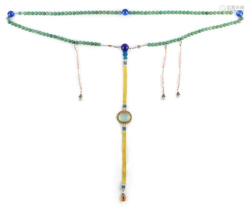 A long Chinese coloured glass bead court necklace, probably early 20th century, the largest bead 1.