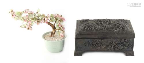Property of a lady - an early 20th century Japanese white metal rectangular box, decorated in relief