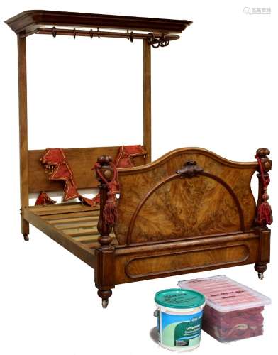Property of a gentleman - a Victorian mahogany 5' half tester bedstead, complete with drapes (see