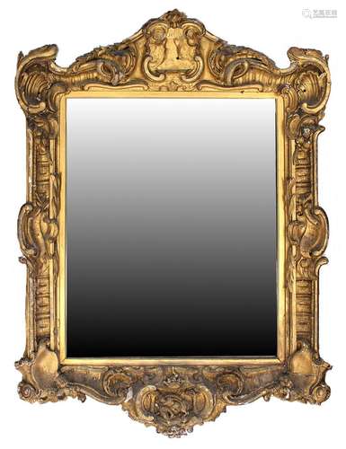 Property of a gentleman - a large carved giltwood framed wall mirror, probably French, mid 19th