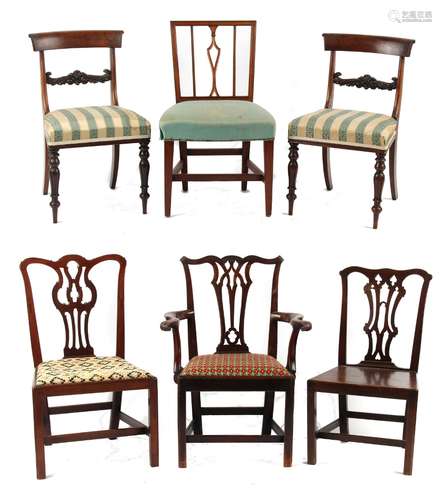 Property of a lady - six assorted Georgian & Victorian side chairs including a pair of early