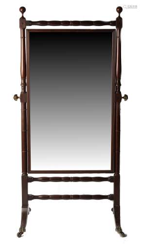 Property of a gentleman - an early 19th century George IV mahogany cheval mirror, with gilt brass