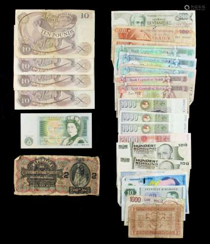 Property of a gentleman - five old Bank of England ten pounds (£10) banknotes (1 x Hollom, 4 x